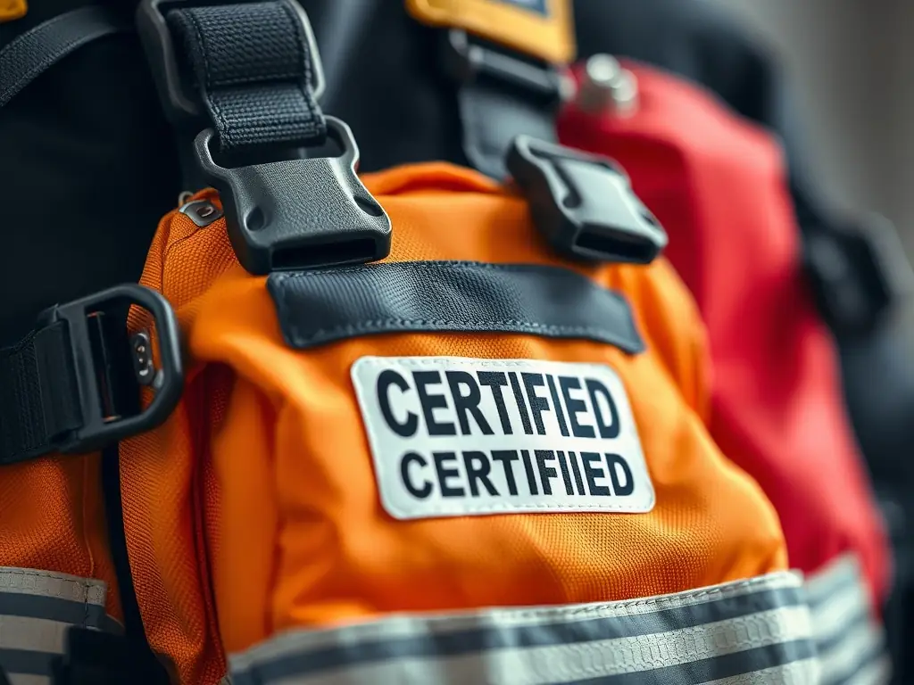 A close-up image of a piece of certified emergency gear, highlighting its robust construction and quality materials.